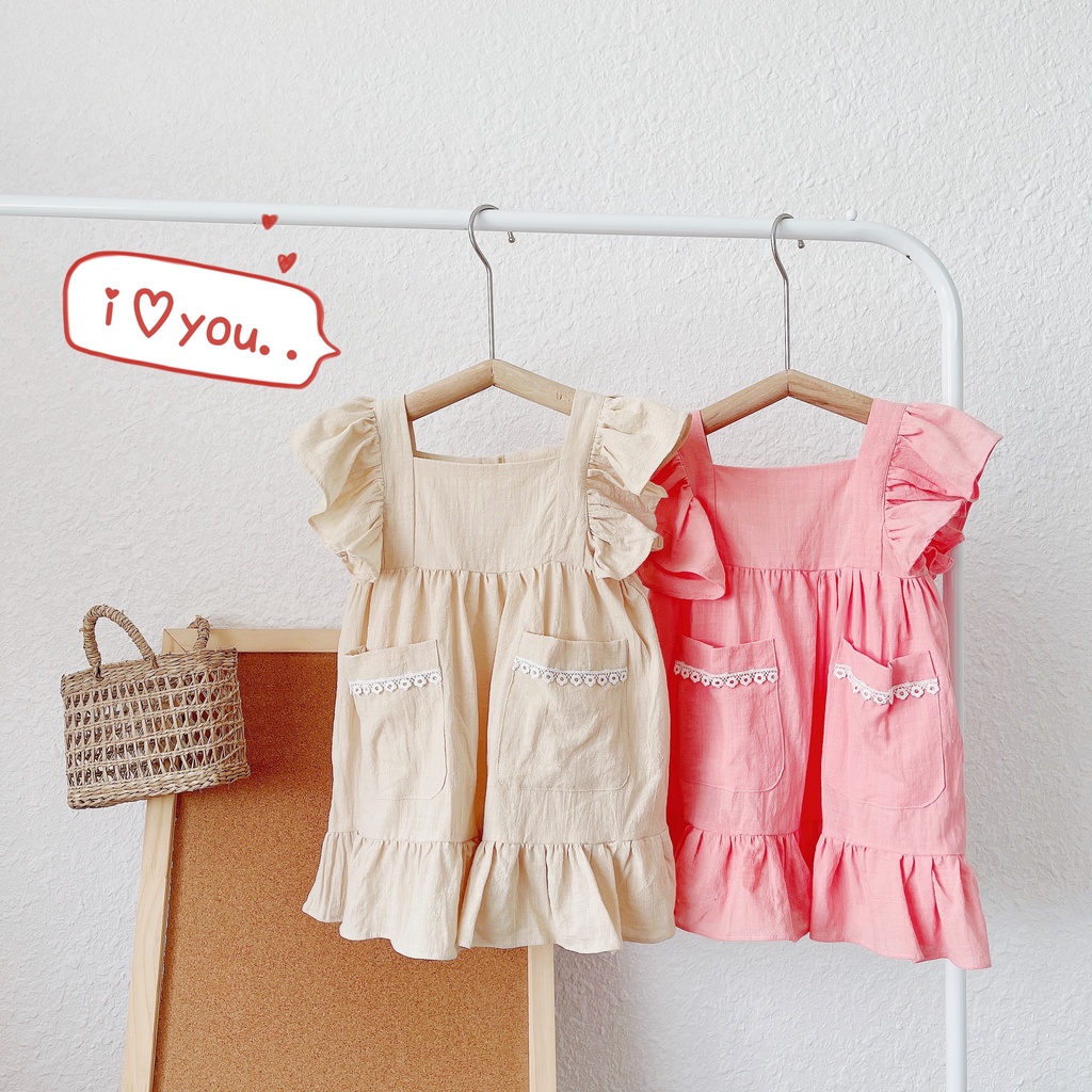 Váy hè cánh tiên vảo Linen xước mền cho bé gái 1-6 tuổi ( Mã 086)