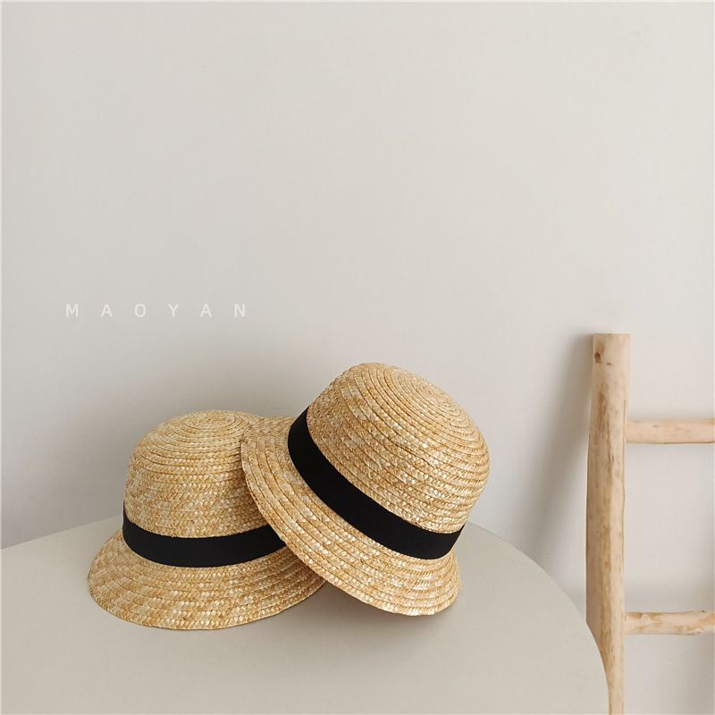 Mũ cói tròn vành ngắn phong cách vintage cho bé, mũ cối tròn vành ngắn phong cách Hàn Quốc cho bé
