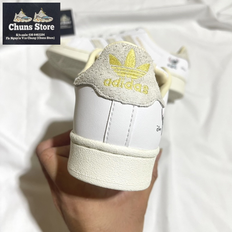 Giày adidas superstar mũi sò trắng kem hình chuột Disney 3 vạch cao cấp full box bảo vệ