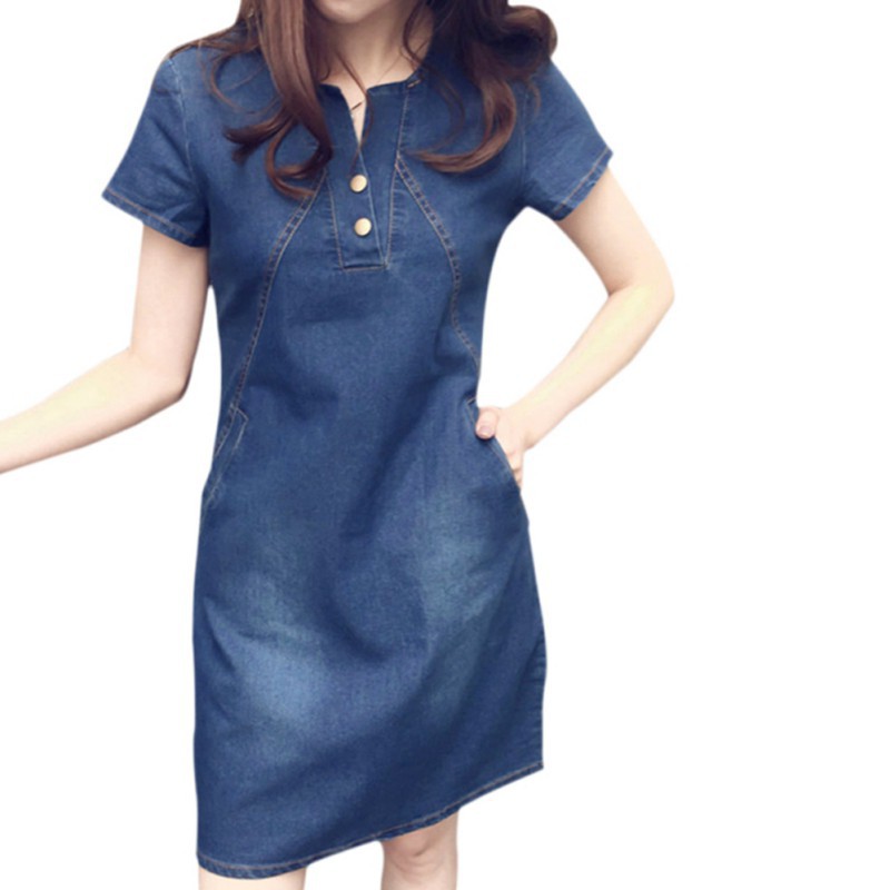 Đầm jean ngắn tay phong cách năng động trẻ trung dành cho nữ
