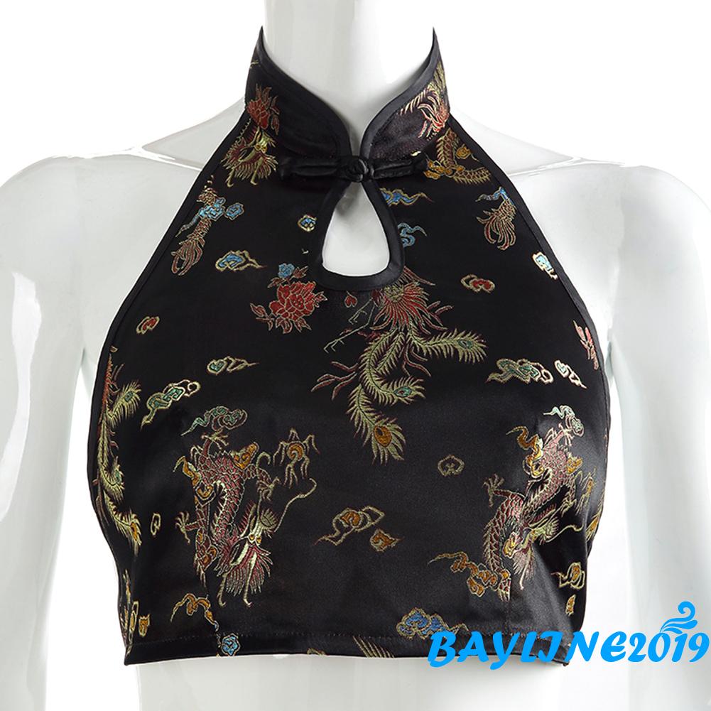 Áo lửng cổ yếm thêu họa tiết rồng quyến rũ cho nữ
