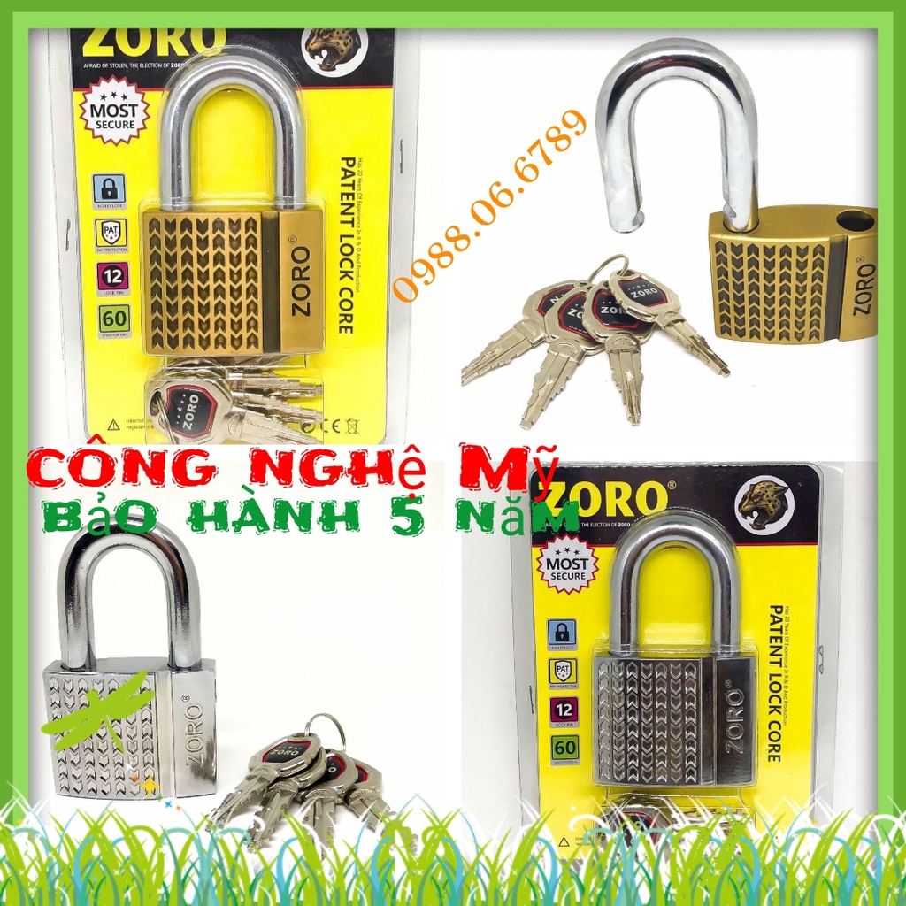 Khóa cao cấp ZORO 6 phân,xọc ⚡FREE SHIP⚡chìa kiếm KHÓA BẤM KHÔNG CẦN CHÌA.Công nghệ Mỹ: chống cưa-chống cắt-chống đục