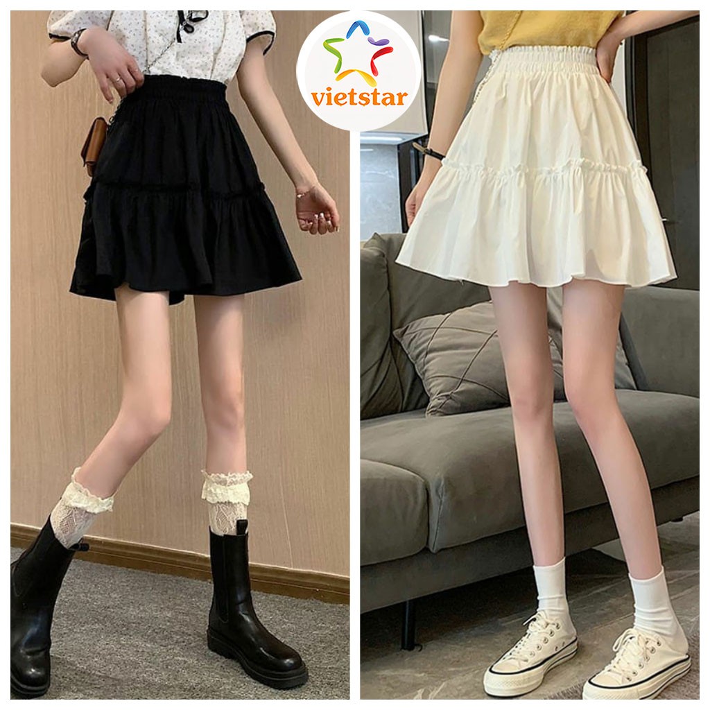 Chân váy ngắn 2 tầng VIETSTAR chân váy xòe ngắn kèm quần lót trong chất thô lụa mềm mát