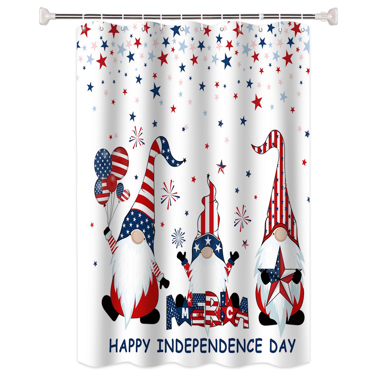 Rèm Che Bồn Tắm 72x72 Inch 4th Of July Patriotic Bằng Polyester Chống Thấm Nước In Hình Cờ Mỹ Dễ Thương Kèm 12 Móc Treo