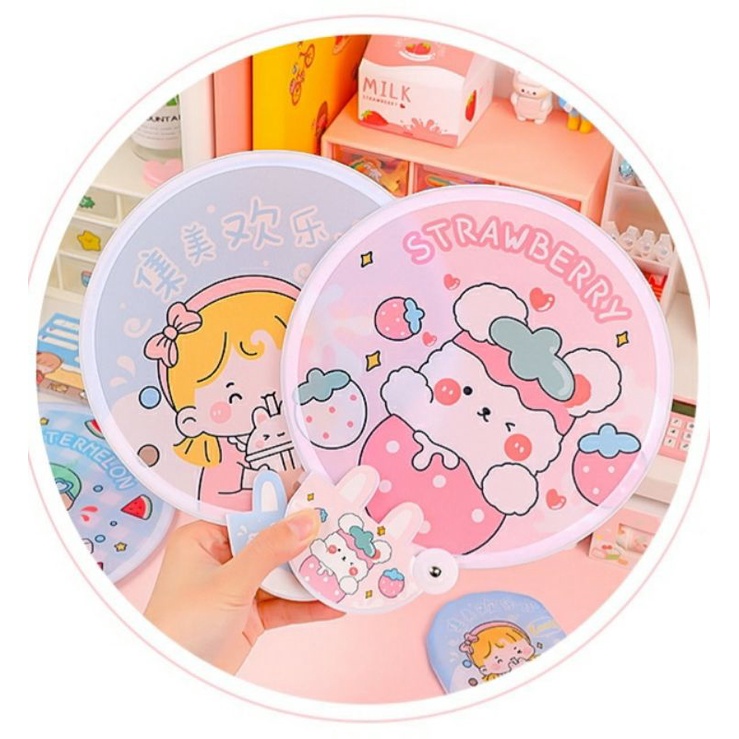 Quạt gấp gọn tự bung bỏ túi nhỏ gọn tiện dụng, quạt vải tròn mini cầm tay xoắn gập dễ thương