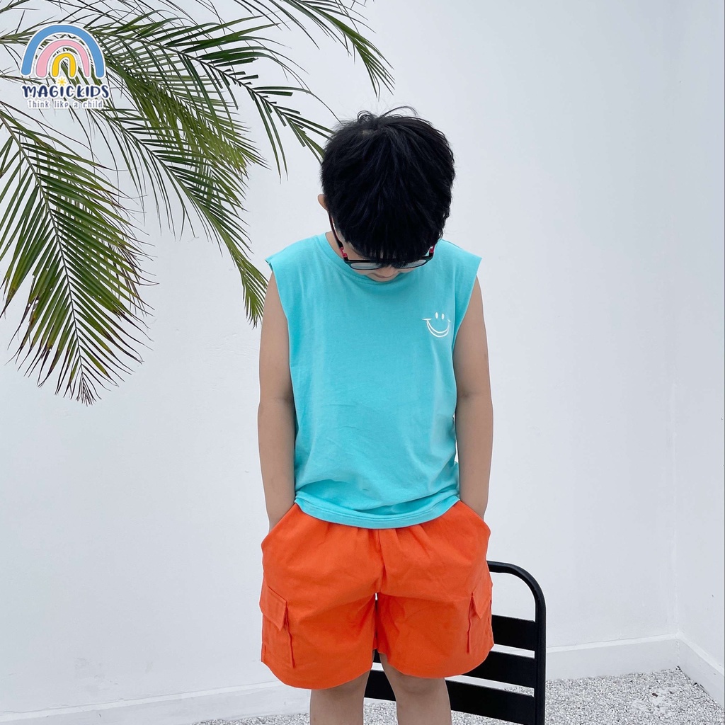 Quần đùi short kaki ngắn cho bé trai 1 2 3 4 5 6 7 tuổi túi ốp dây rút cá tính Magickids Quần áo trẻ em QĐ22004