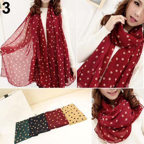 Khăn Choàng Dài Họa Tiết Chấm Bi Thời Trang Cho Nữ