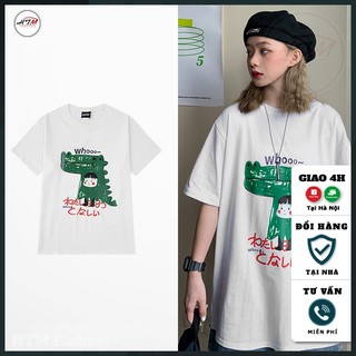 Áo thun tay lỡ unisex, Áo thun form rộng nữ siêu xinh dáng rộng freesize in Cá sấu cute TL62.5