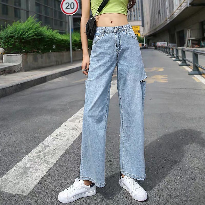 [ TIN TÔI ĐI!!! ] QUẦN JEAN ỐNG RỘNG NỮ CAO CẤP BABO DÀI RỘNG RÁCH 2 BE SƯỜN CAO CỰC HOT ĐỦ SIZE CỰC CÁ TÍNH NHÉ-NL12358
