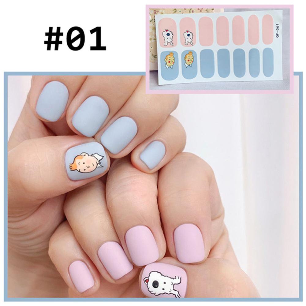 Tấm 14 Miếng Dán Móng Tay In Hoạt Hình Dễ Thương Bảo Vệ Toàn Diện Chống Thấm Nước D3J8