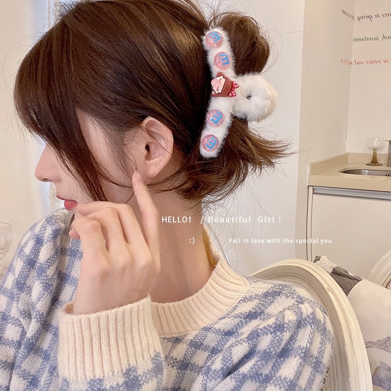 Kẹp Tóc Phủ Lông Hình Trái Tim Dễ Thương Phong Cách Hàn Quốc Thời Trang Thu Đông Dành Cho Nữ