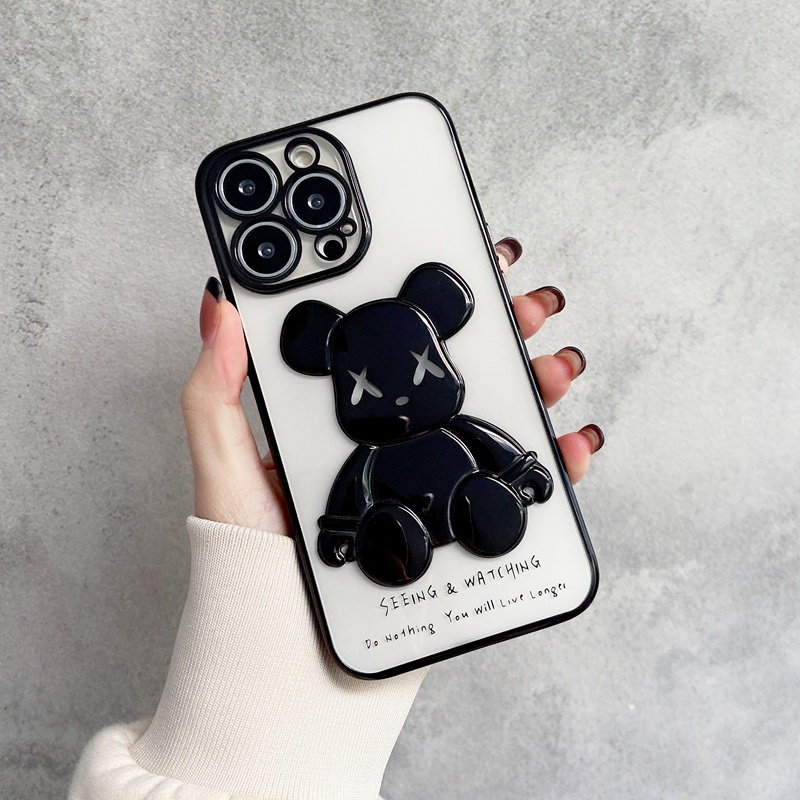 Violent Bear Phone Case For iPhone 13 12 11 Pro Max XS XSMax XR SE 7P 8P 8 7 Plus Electroplate Three-dimensional Phone Cover Case