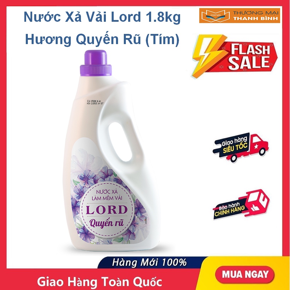 Nước xả làm mềm vải Lord 1.8kg hương Quyến rũ (tím), Ngọt ngào (hồng), Nắng mai (xanh)