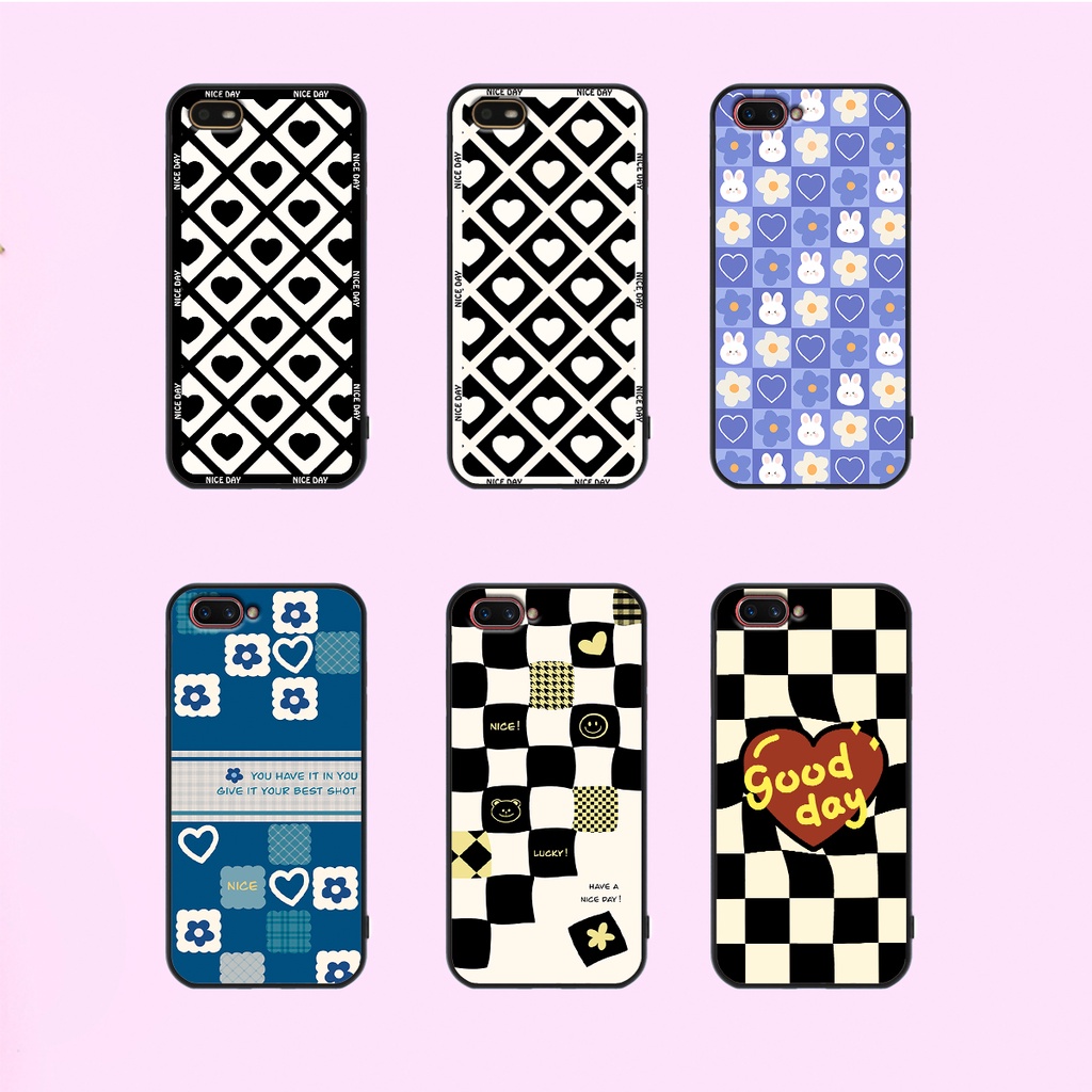 Ốp lưng Realme C1 - Realme C2 in hoạ tiết caro trái tim đen trắng, gấu bear cute đáng yêu