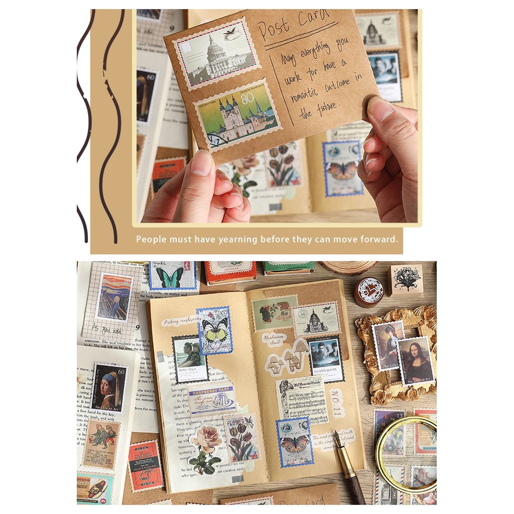 Sticker hộp trang trí Scrapbook, sổ tay, vở (Bộ 100 sticker) - STICKER TEM RETRO [072]