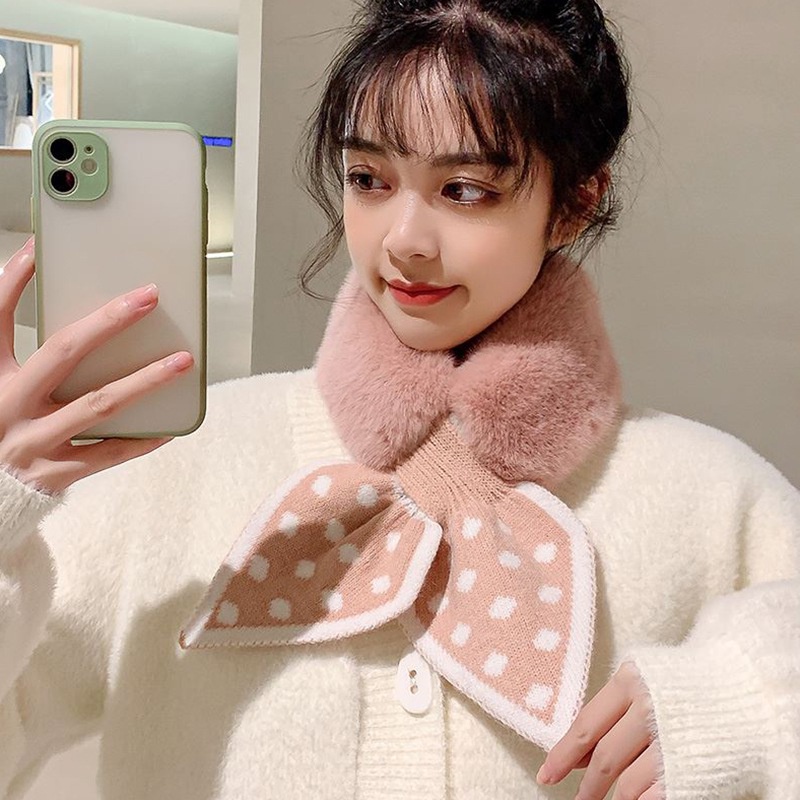 Khăn choàng cổ 60-80cm phối lông mềm ấm áp cho nữ