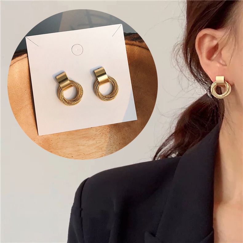 Bông Tai Mạ Bạc 925 Nhiều Vòng Kiểu Hàn Quốc Chất Lượng Cao