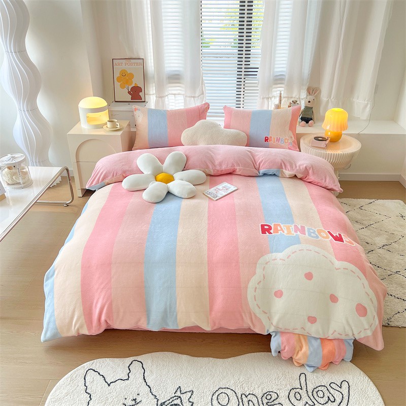Bộ Chăn Ga Gối Nỉ Nhung Mịn Cao Cấp, Ga Gối Nỉ Nhung Dễ Thương Cho Bé Hàng Loại 1 Có Sẵn