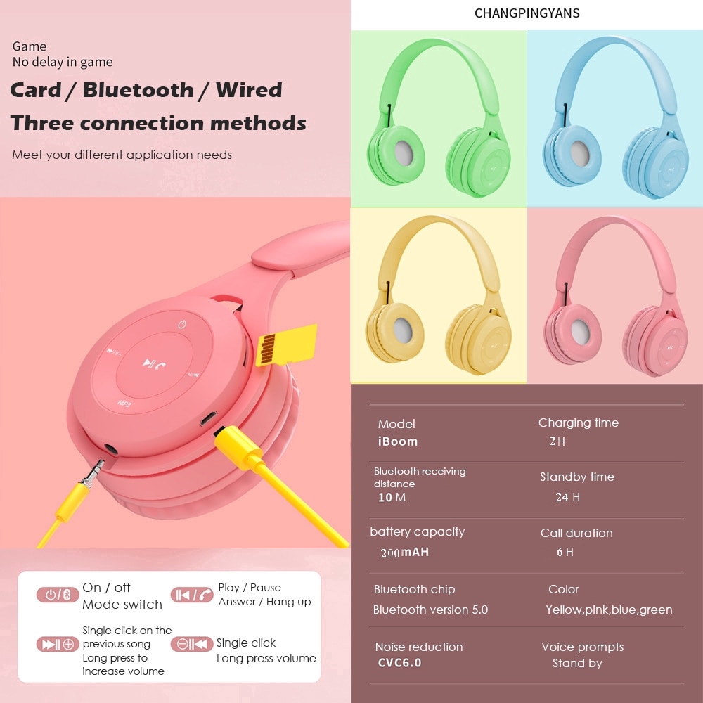 Tai nghe headphone không dây 9D Bluetooth 5.0 kèm micro hỗ trợ thẻ TF và dây cáp