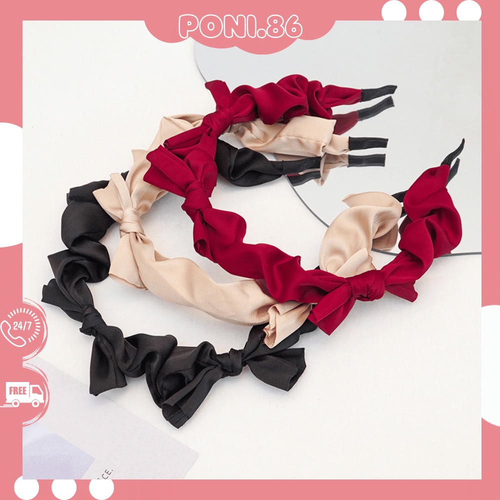 Băng đô cài tóc hình nơ màu trơn Phong cách Hàn Quốc cổ điển thời trang