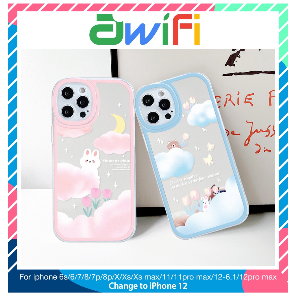 Ốp lưng iphone gương cạnh vuông gấu thỏ mây xanh 6/6plus/7/7plus/8/8plus/x/11/12/13/pro/max/plus/promax-Sale Hot V3-3