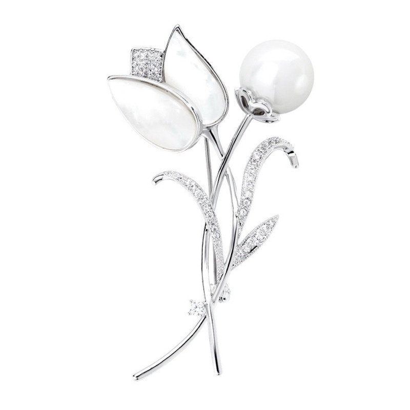 Ghim Cài Áo Hình Hoa Tulip Đính Ngọc Trai Giả Màu Vàng / Bạc Thanh Lịch Cho Tiệc Cưới trâm cài tóc hình hoa tulip