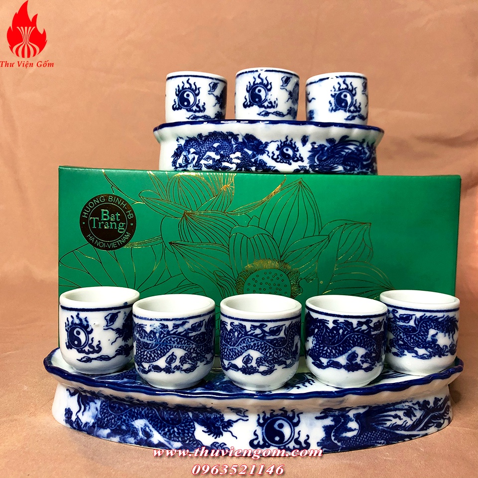 Chén Nước Thờ Bộ Kỷ 3-5 Chén Sen Rồng Bát Tràng