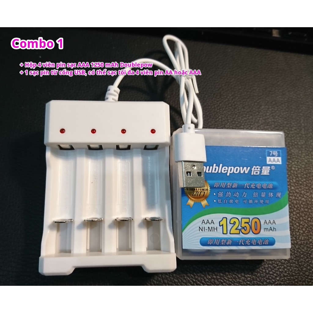 Hộp 4 Viên Pin Tiểu Sạc Dung Lượng Cao Doublepow AAA 1250mAh (Loại 1)