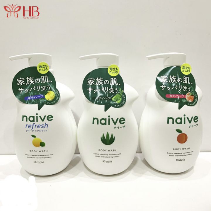 Sữa tắm Naive chiết xuất lá đào cho làn da tươi mới và mịn màng 530ml chính hãng - Nhật Bản