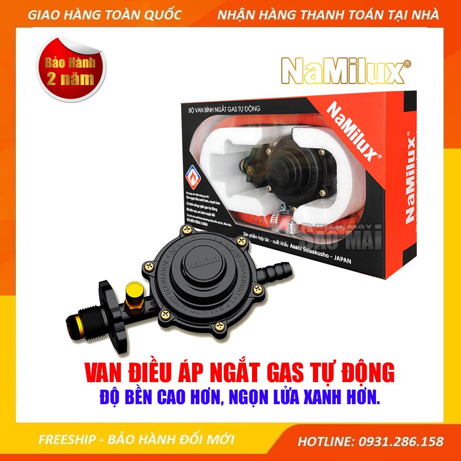 Bộ Van Ngắt Tự Động + dây Gas 1,5m cao su 3 lớp lõi thép NaMilux NA-345S-VN + 2 cổ dê