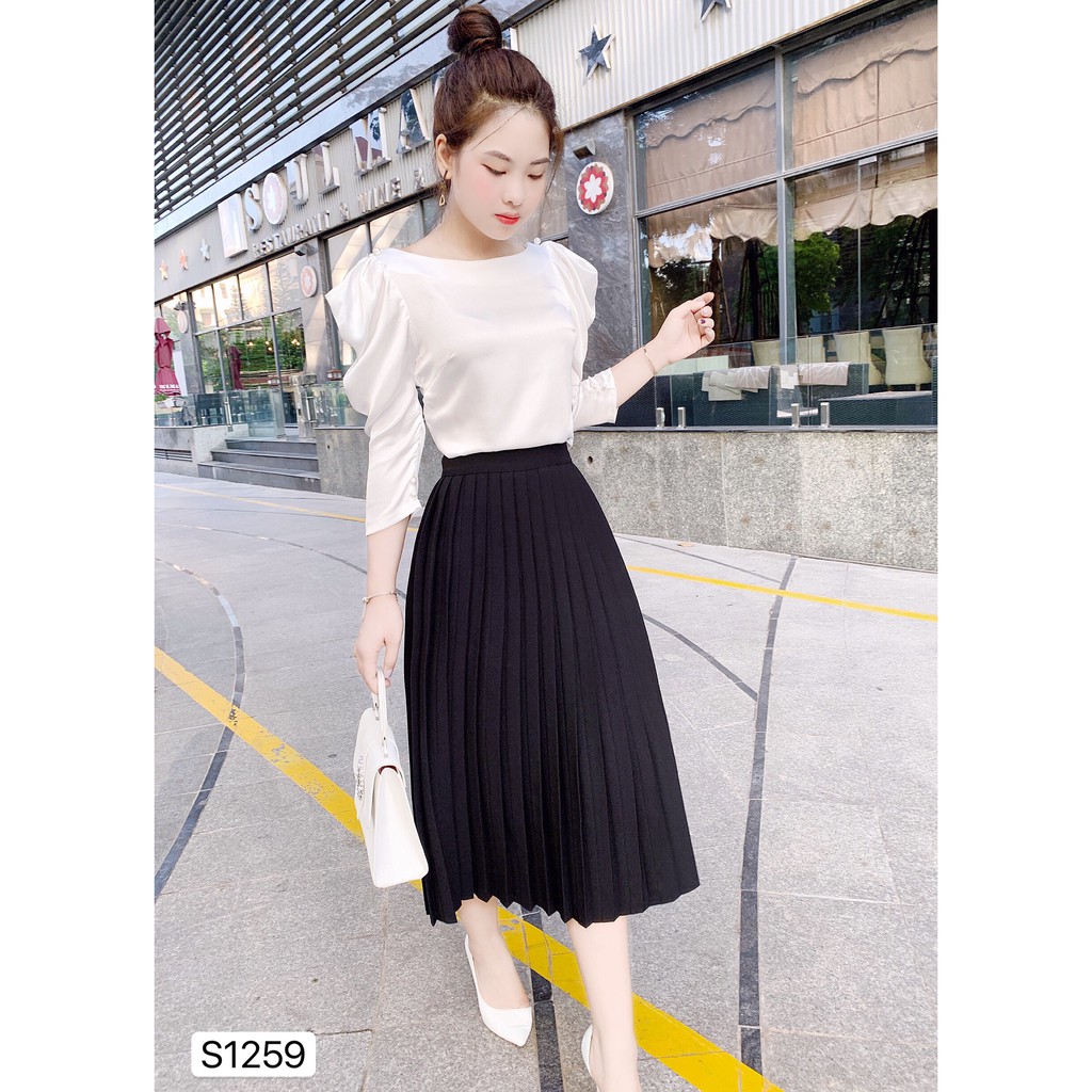 Set áo trắng cổ oval kèm chân váy midi S1259 - Đẹp Shop DVC (Kèm ảnh thật trải sàn do shop tự chụp) | BigBuy360 - bigbuy360.vn