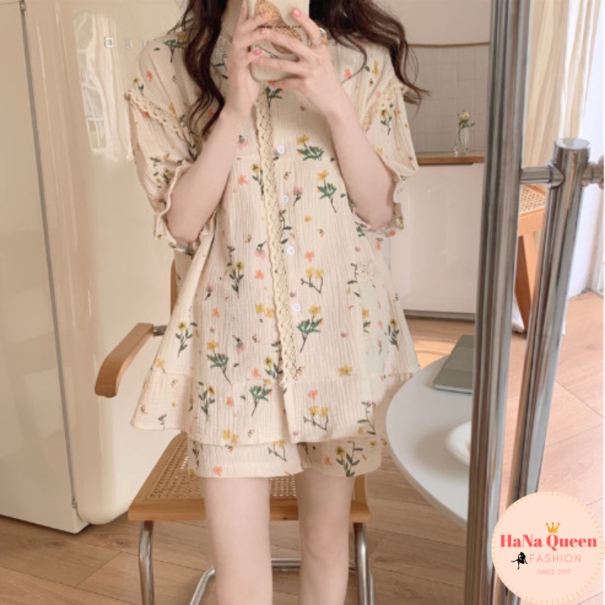 Bộ đồ pijama hoạ tiết hoa lá cực xinh