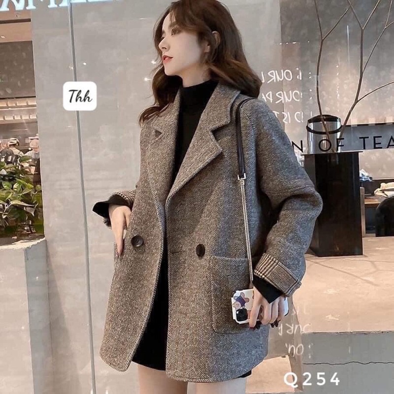 Áo dạ xương cá dáng vest