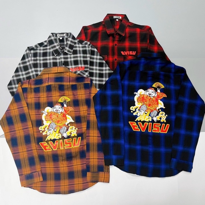 Áo Sơ Mi EVISU Tay Dài Vải Caro Nỉ Siêu Mềm Mịn Cao Cấp Thời Trang Hot-HK Nguyen store