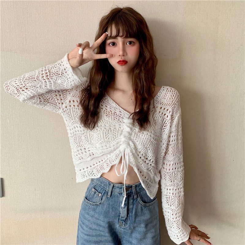 Áo Sweater Dệt Kim Phối Dây Rút Phong Cách Hong Kong Quyến Rũ