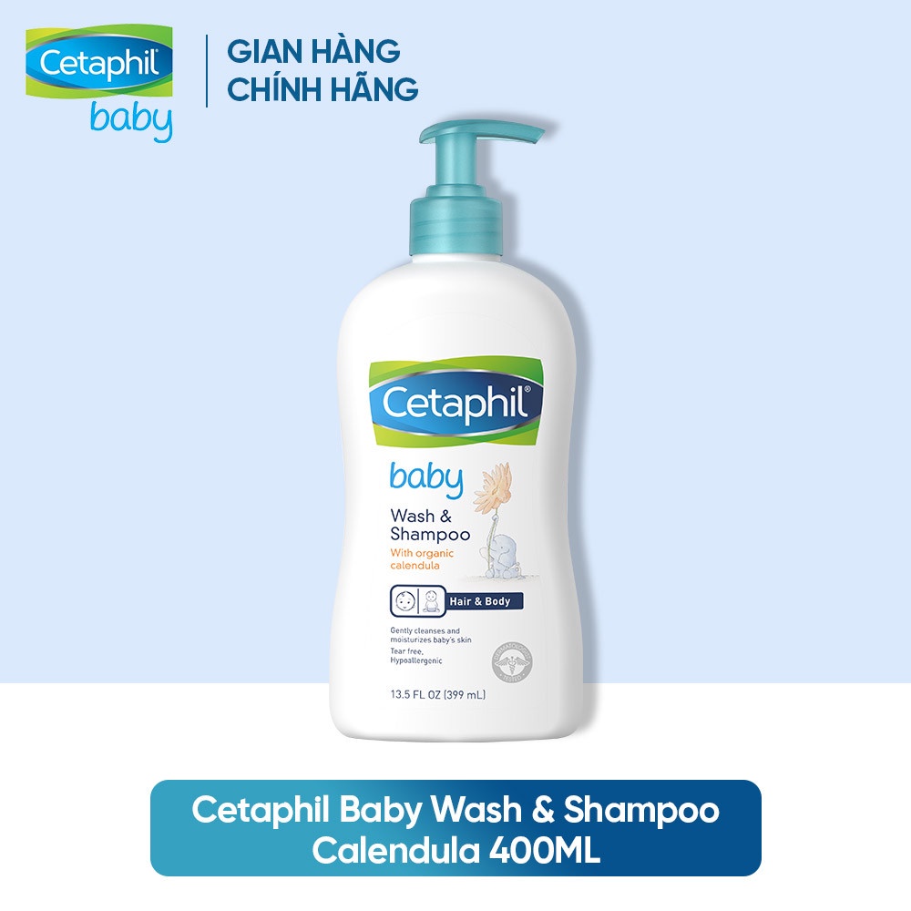 Sữa tắm gội dịu nhẹ cho bé Cetaphil Baby Wash &amp; Shampoo with Organic Calendula 400ml