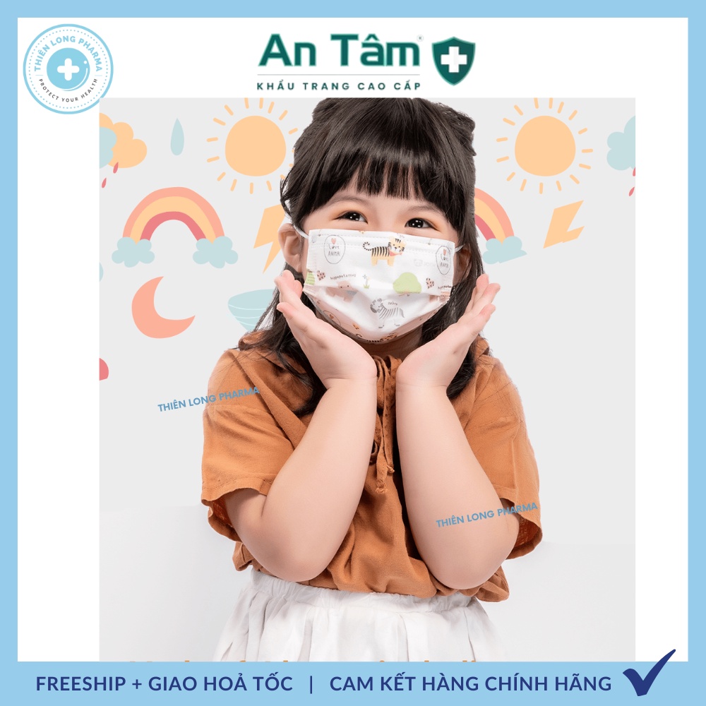 Khẩu trang y tế trẻ em An Tâm 3 lớp kháng khuẩn [ Hộp 50 cái] hoạ tiết dễ thương cho bé