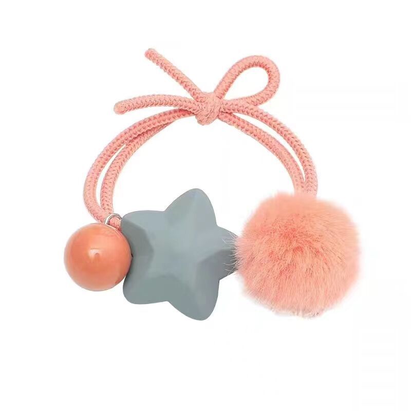 Dây Buộc Tóc Cao Su Co Giãn Phối Bóng Lông Hình Ngôi Sao Năm Cánh Màu Sắc Ngọt Ngào Phong Cách Hàn Quốc