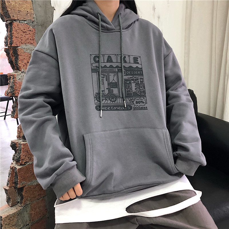 Áo Hoodie Form Rộng In Hình Hoạt Hình Phong Cách Hàn Quốc Cho Nữ