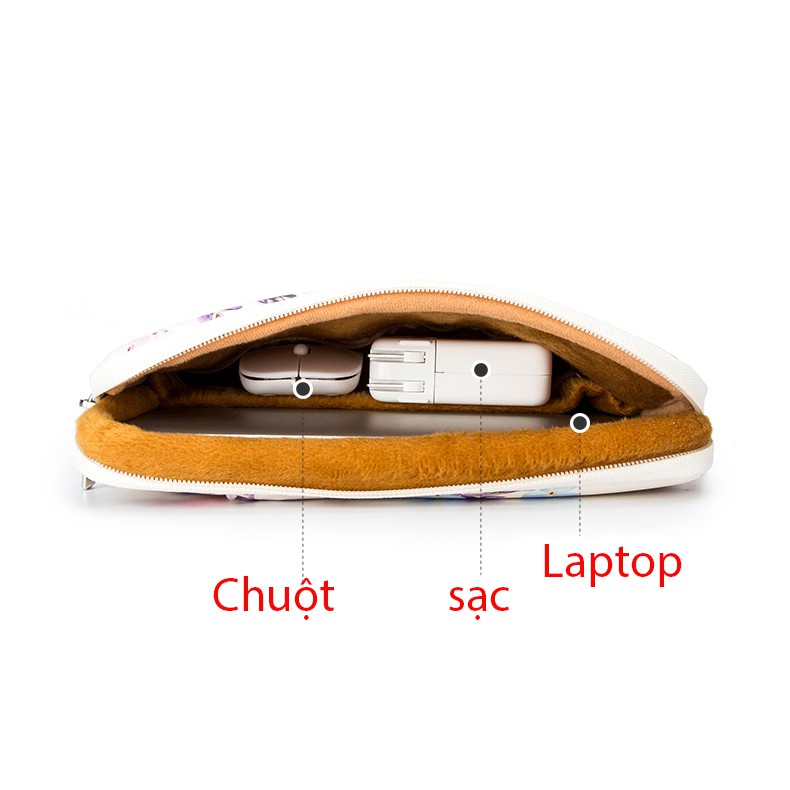 Túi chống sốc bảo vệ laptop 2 ngăn KinMac họa tiết hoa