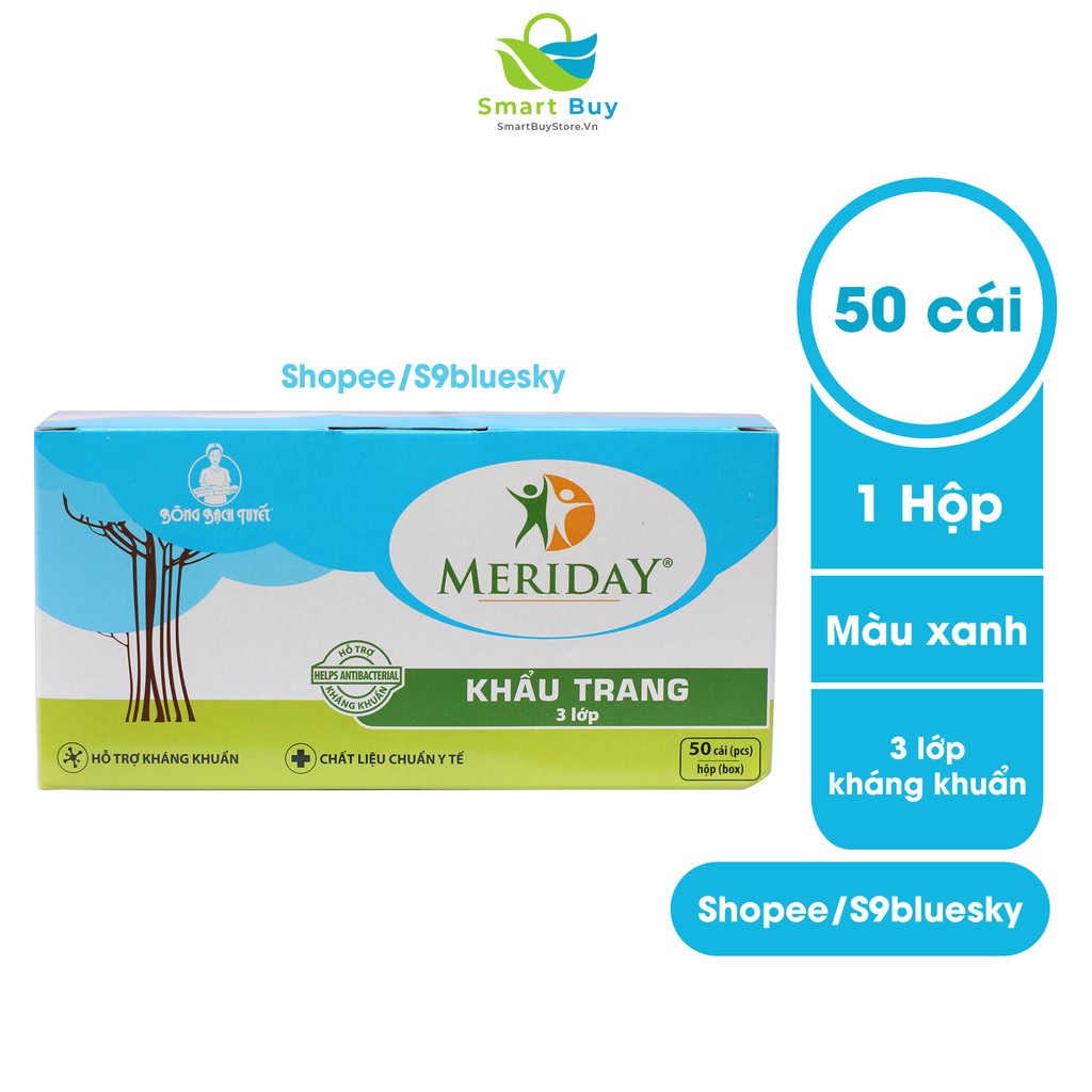 Khẩu trang y tế Bông Bạch Tuyết - Meriday (Xanh) - 50 cái/Hộp