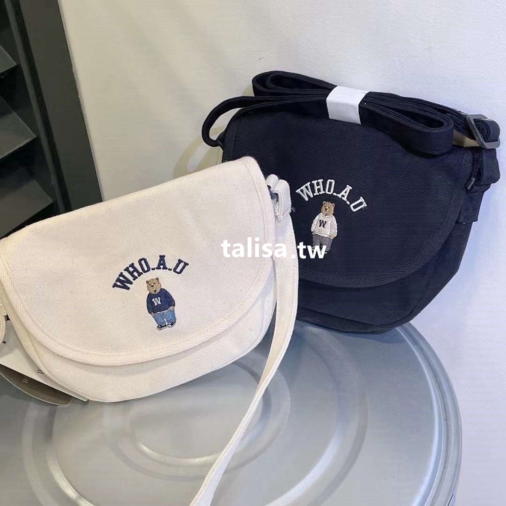 Hàng Có Sẵn❤️Túi Đeo Chéo Vải Canvas Mini Thêu Hình Nửa Mặt Gấu Phong Cách Hàn Quốc Mới 2022🇰🇷