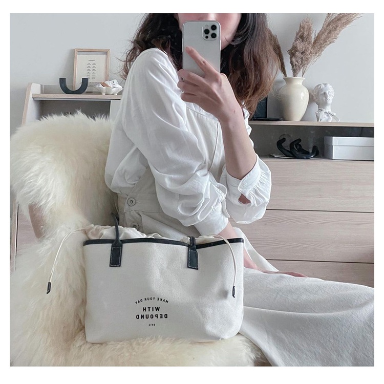 Túi Dây Rút Vải canvas In Chữ Phong Cách Hàn Quốc Thời Trang Mùa Hè Mới 2021 Cho Nữ