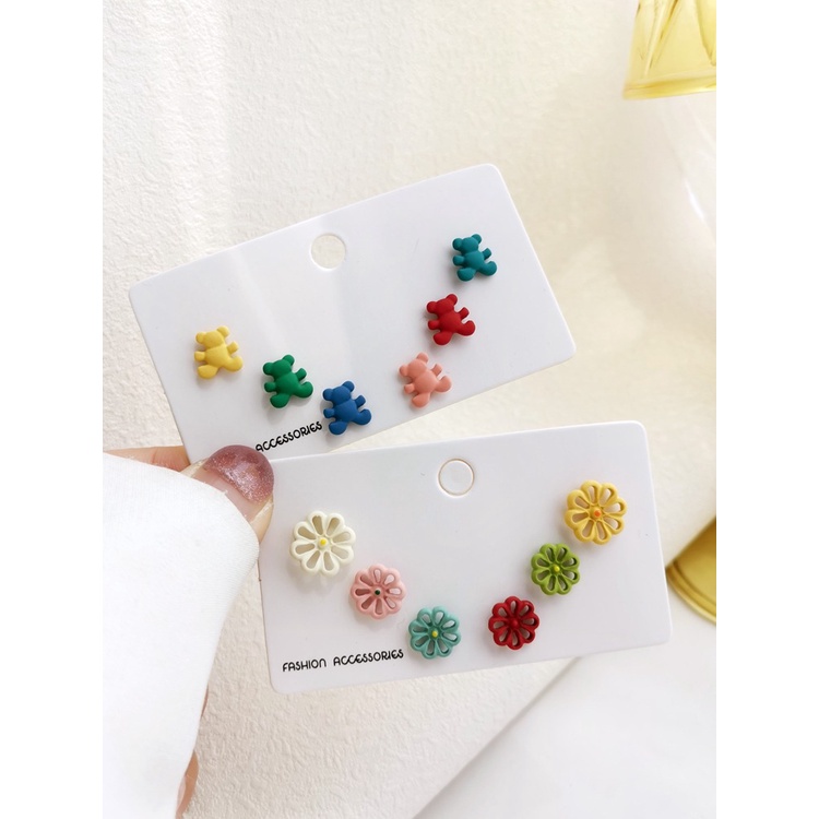 Set 3 đôi bông tai hình gấu dễ thương phong cách Hàn Quốc dành cho nữ