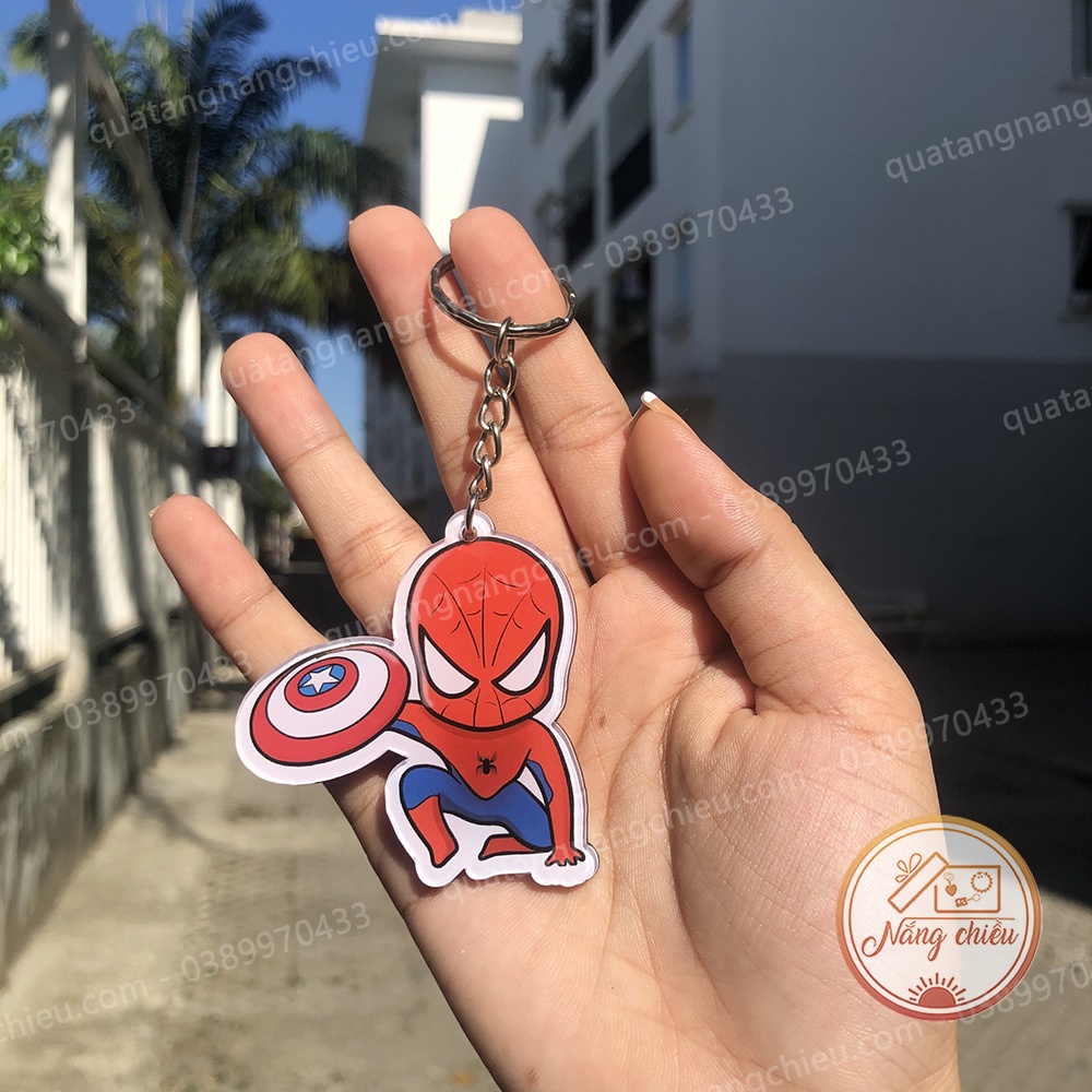 Móc khóa mica cắt viền ảnh các Siêu Anh Hùng Marvel, Bác sĩ lạ Doctor Stange, Người Nhện Spider Man, Captain Marvel