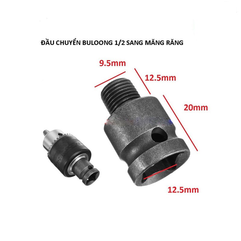 Đầu Chuyển Đầu Bulong 1/2 Sang Khoan Măng Ranh 10mm 13mm VOTO