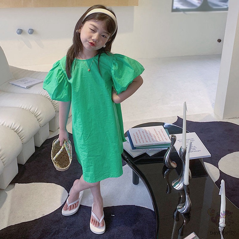 Đầm Tay Phồng Ngắn Phong Cách Hàn Quốc Thời Trang Mùa Hè Xinh Xắn Cho Bé Gái