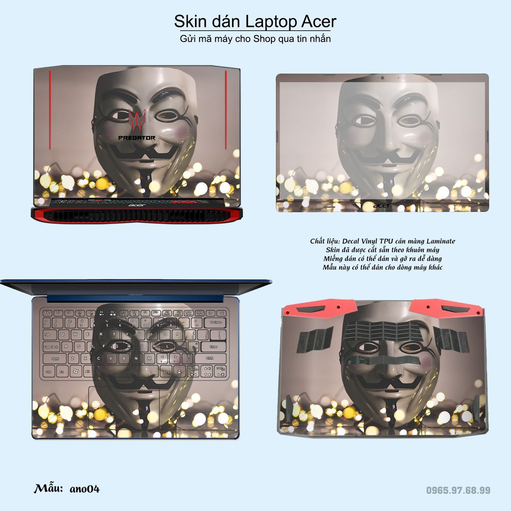 Skin dán Laptop Acer in hình Anonymous (inbox mã máy cho Shop)