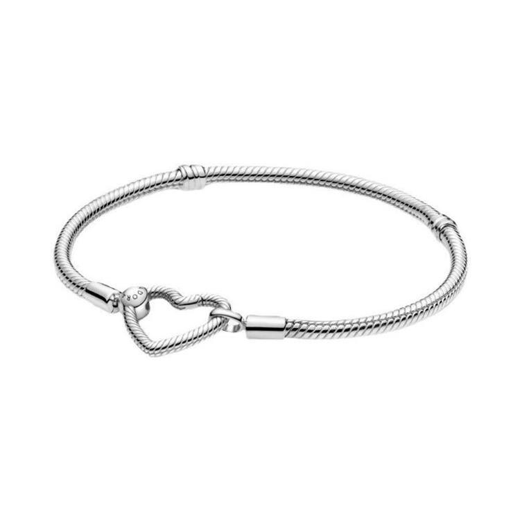 Pandora Vòng Tay Mạ Bạc 925 Hình Chữ T Họa Tiết Trái Tim Xinh Xắn