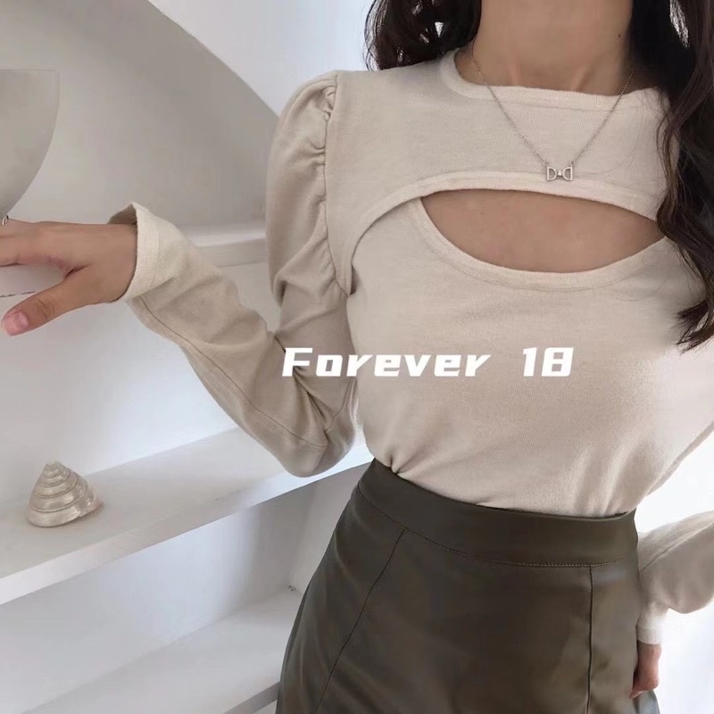 [HÀNG SẴN]ÁO LEN CUTOUT trươc ngưc tay bồng hàng Quảng Châu